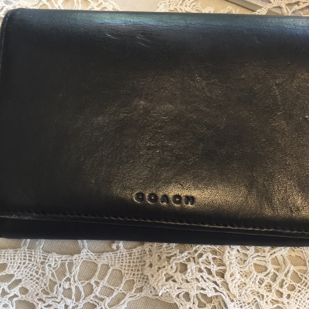 Vintage Coach Wallet Black Leather Tri Fold